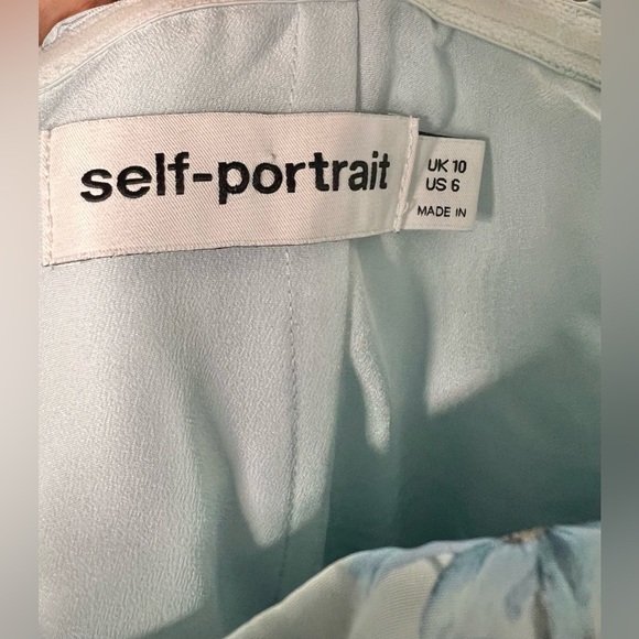 NWOT Self-Portrait Watercolor Taffeta Blue Puff Sleeve Floral Midi Dress Size 6 - Picture 8 of 8